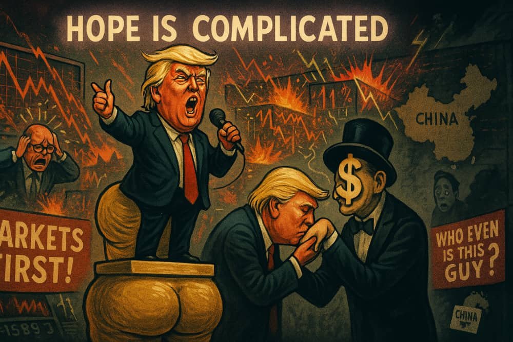 Trump Demands World “Kiss My Ass,” Then Kisses Wall Street’s: Tariffs Suspended for Everyone Except China